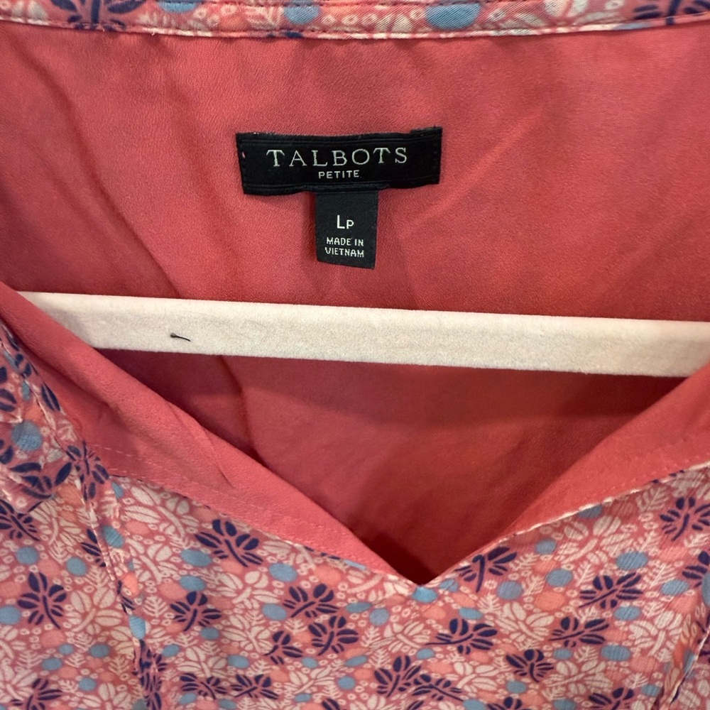 Talbots Petite Coral and Blue Floral Top